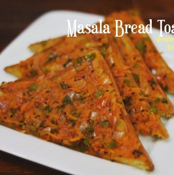 Masala Bread Toast arranged on one another in a plate