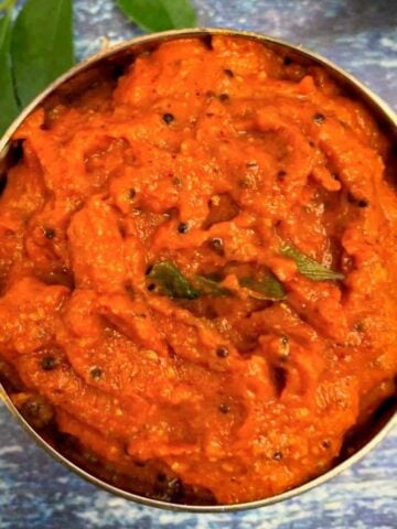 raw mango chutney served in a bowl