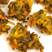 Crispy Spinach Corn Pakoda with dash of chat masala on top