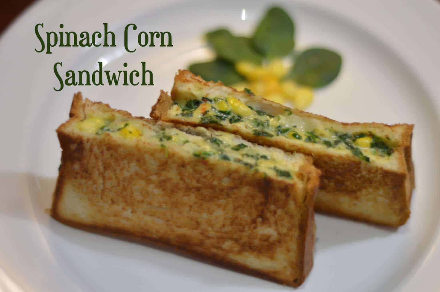 Spinach Corn Sandwich + Orange + Nuts - Indian Veggie Delight