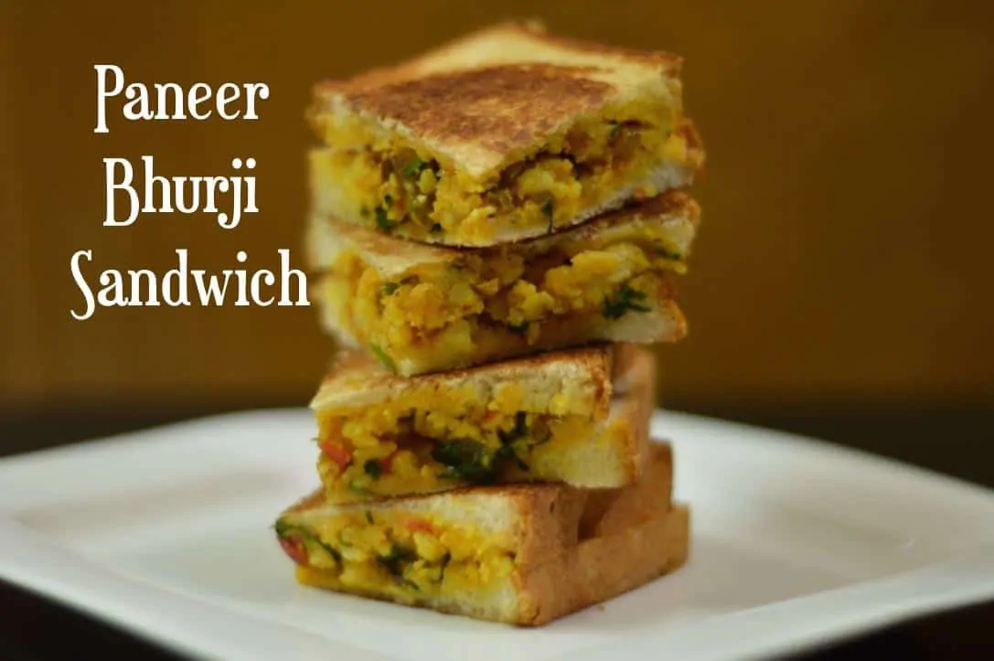 Paneer Bhurji Sandwich|Paneer Sandwich is a quick and healthy sandwich prepared with spiced paneer/cottage cheese filling in it