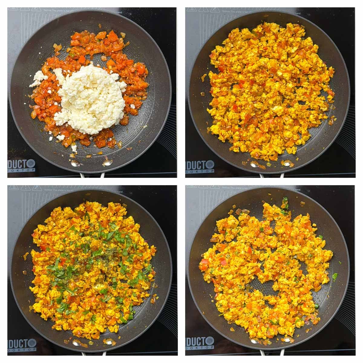 Step to add paneer and cook until mixed and add lemon juice and coriander collage.