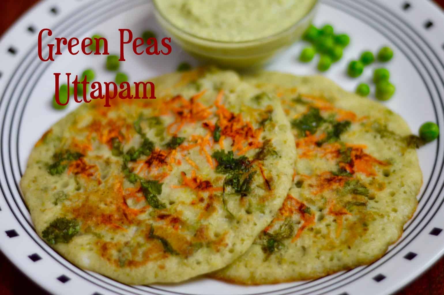 Green Peas Uttapam served on a plate with coconut chutney on the side