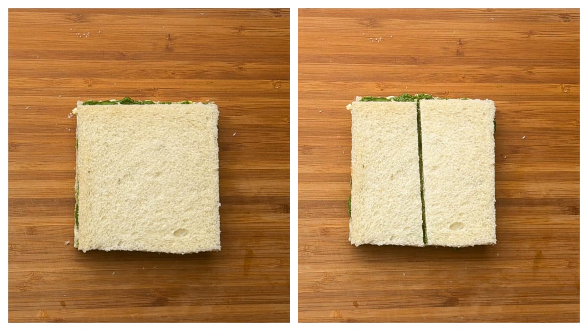 Step to cut the sandwich in to pieces collage