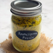 Instant rava upma premix stored in a glass mason jar.