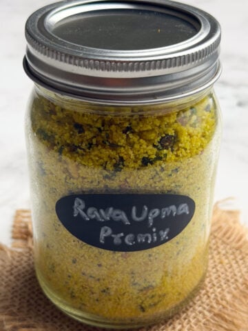 Instant rava upma premix stored in a glass mason jar.