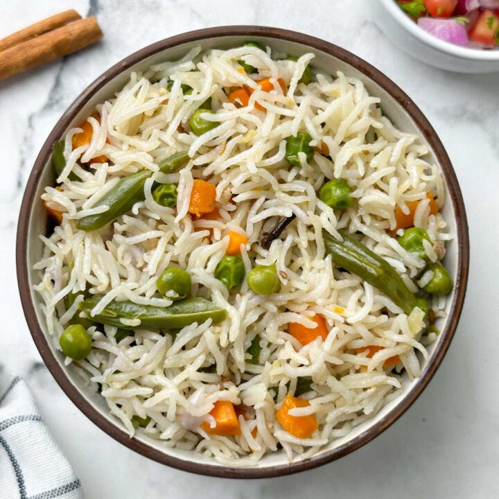Coconut Milk Pulao (Instant Pot & Stovetop) Indian Veggie Delight