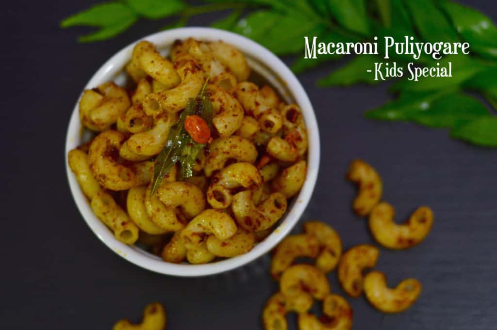 Macaroni Puliyogare served in a bowl