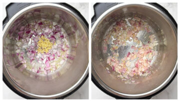 Step to saute onions and ginger garlic paste collage.