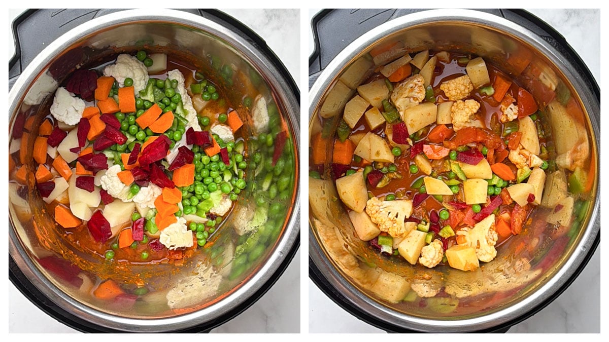 Step to saute veggies and add water and pressure cook the pav bhaji collage