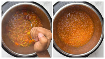 Step to mash the bhaji and boil the bhaji collage