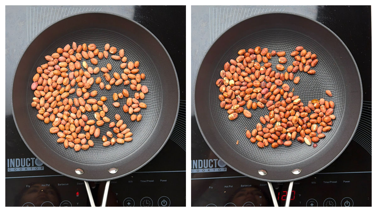 Step to roast the peanuts in a pan collage