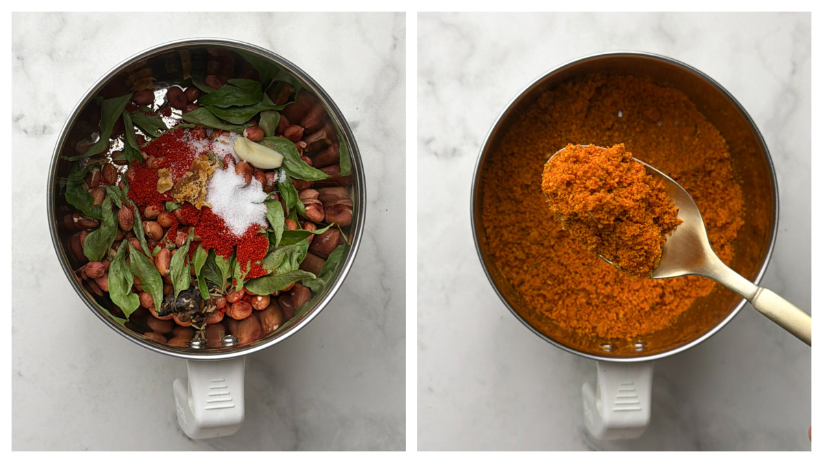 Step to grind the peanut chutney powder to a smooth or coarse powder collage