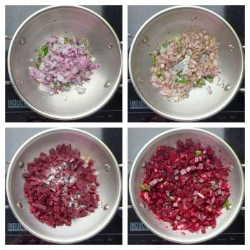 Step to saute onions and beets collage