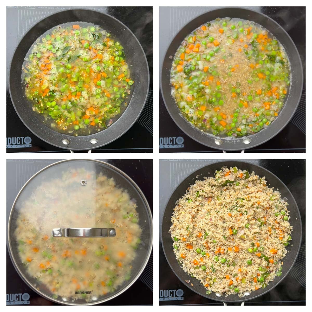 Step to add soaked millets to boiling water and cook collage