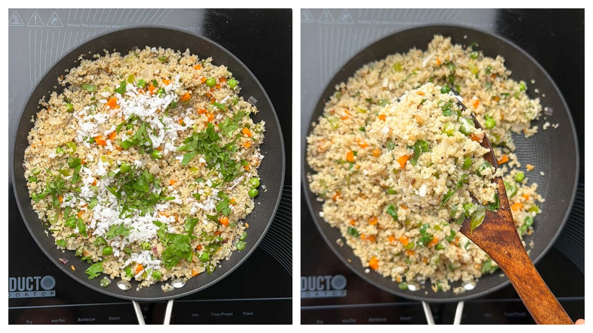 Step to garnish with coconut and coriander leaves collage
