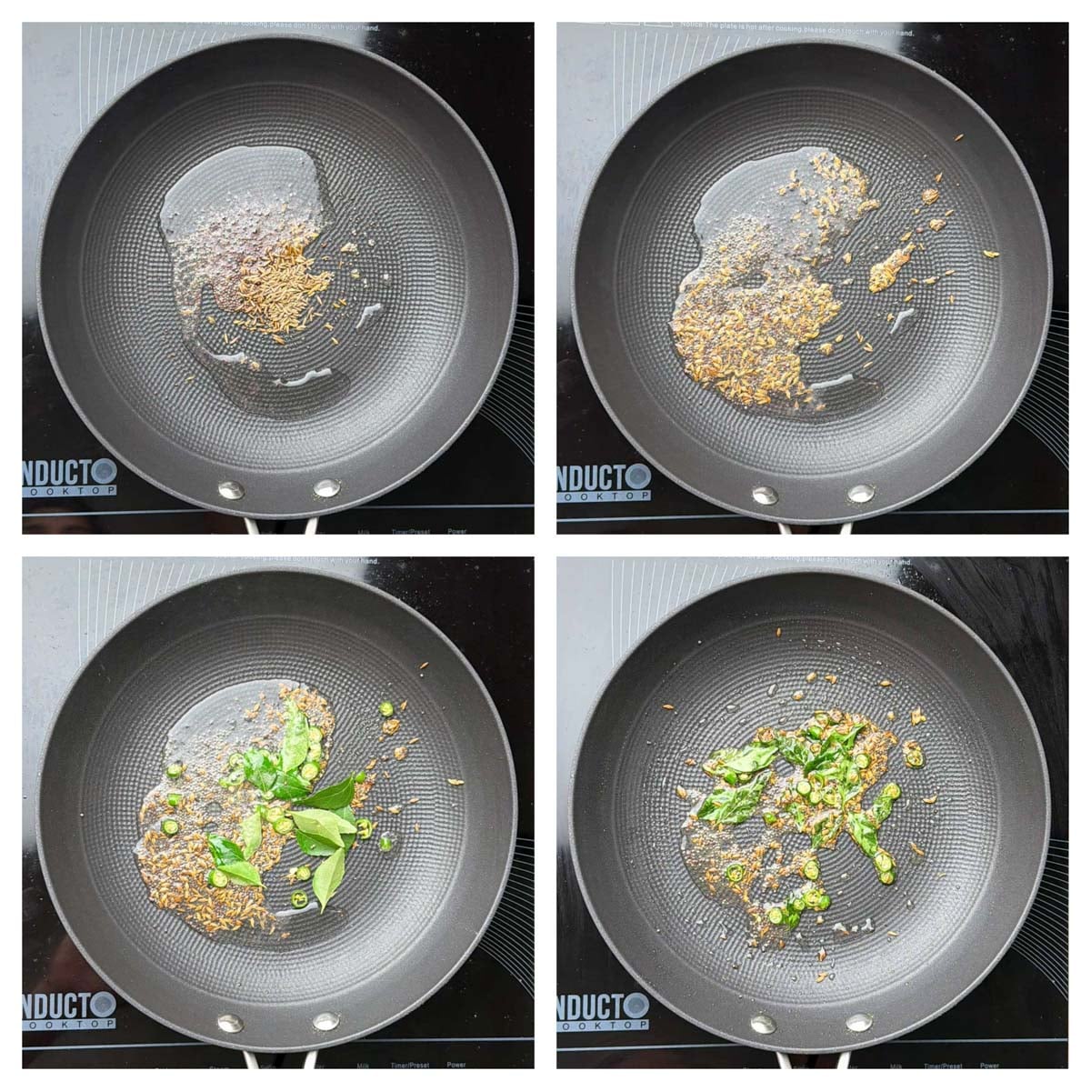 step to prepare the tempering for broccoli poriyal recipe collage