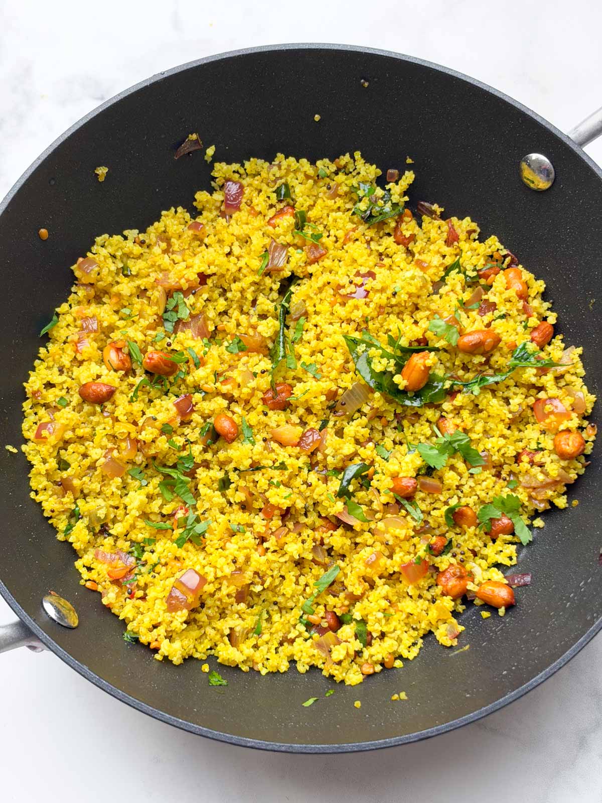 millet lemon rice in the kadai