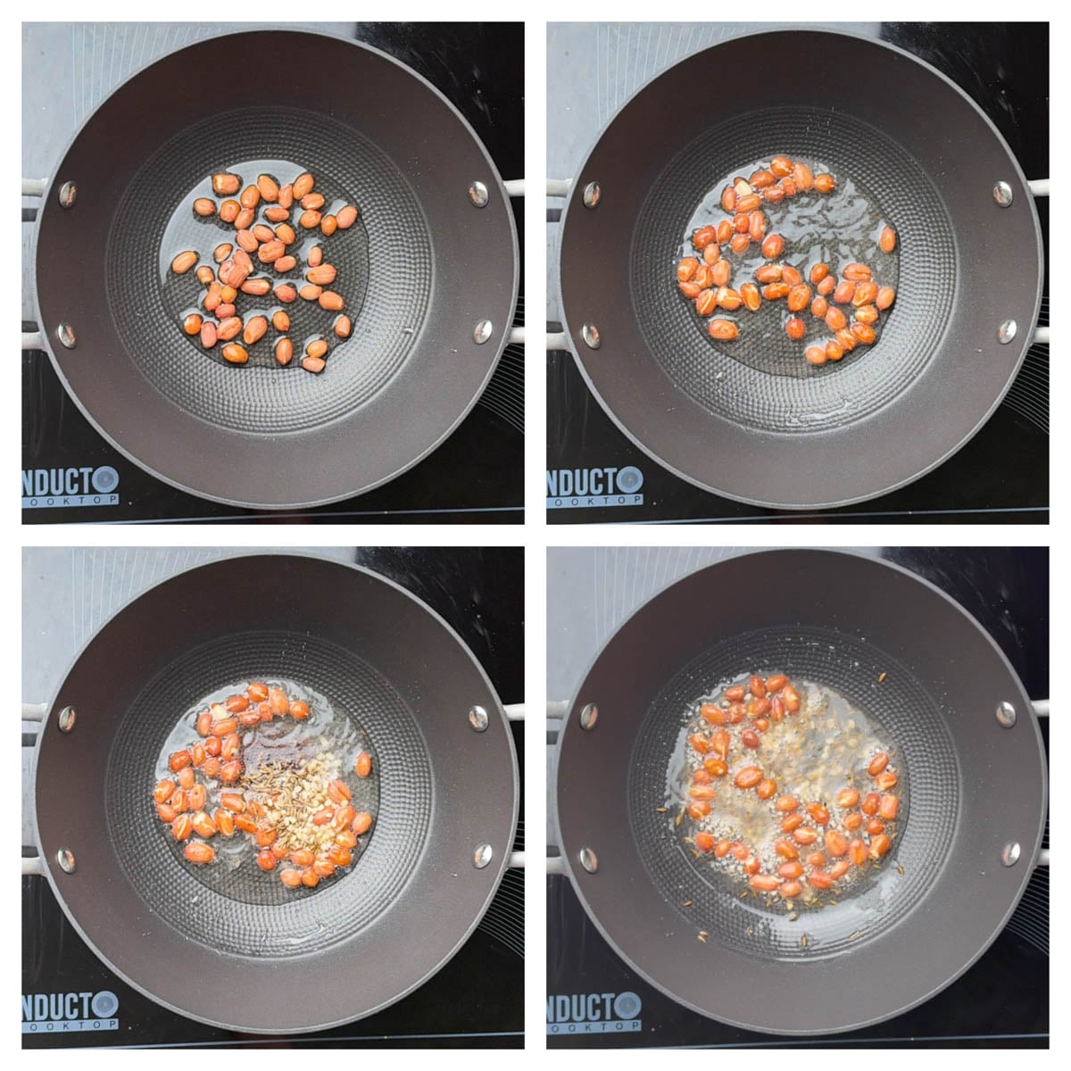 Step to saute peanuts and mustard seeds collage