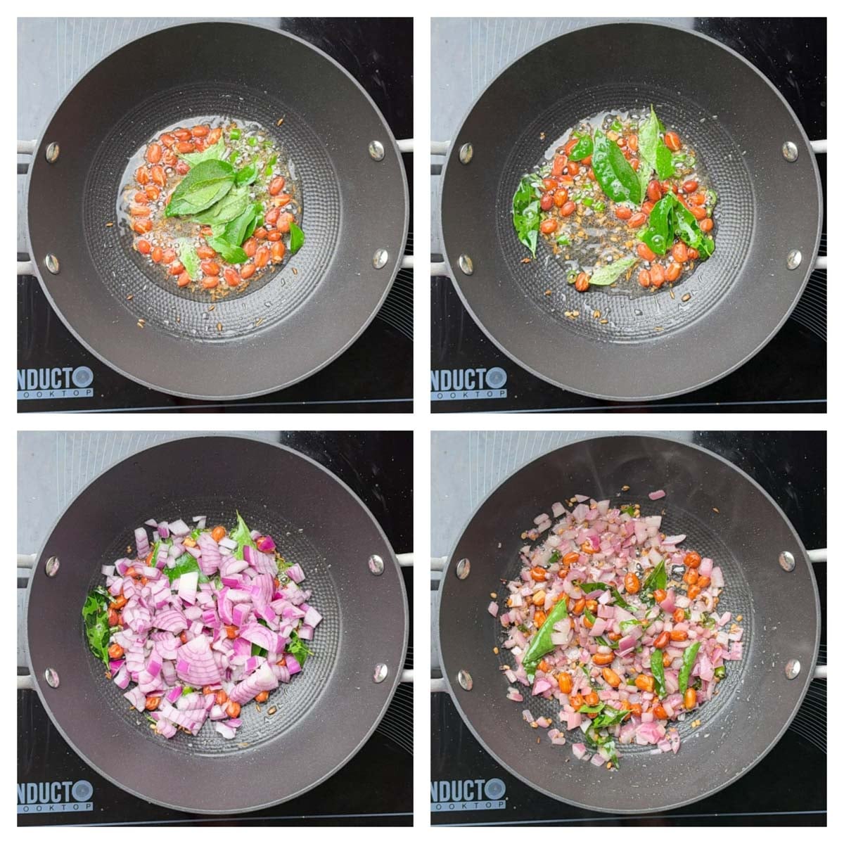Step to prepare the tempering and saute onion collage