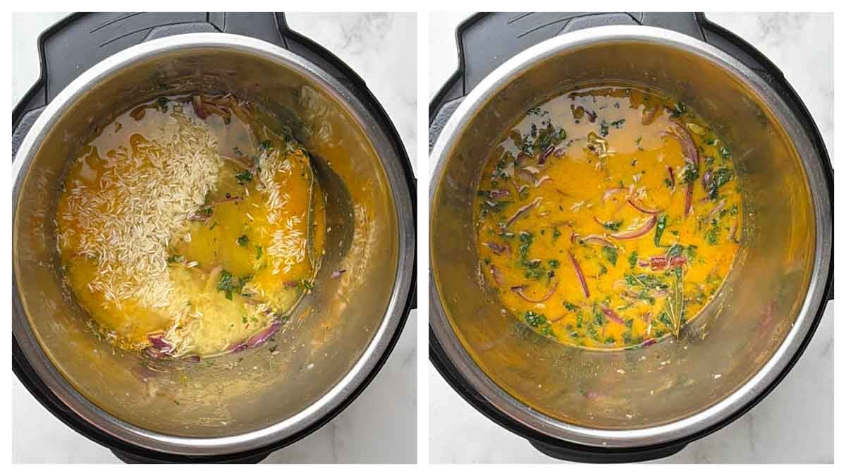 Step to add basmati rice and water collage