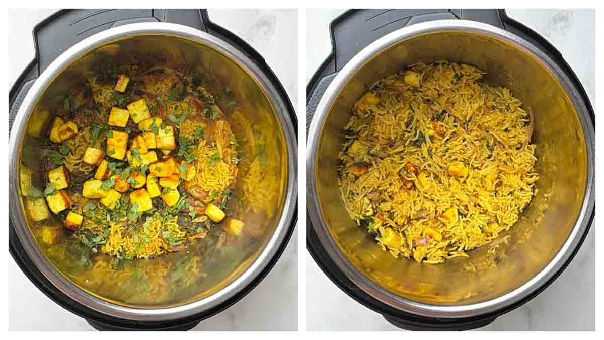 Step to add air fried paneer to the biryani collage