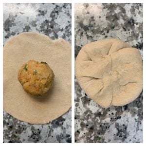 step to stuff chickpea stuffing in to the rolled paratha