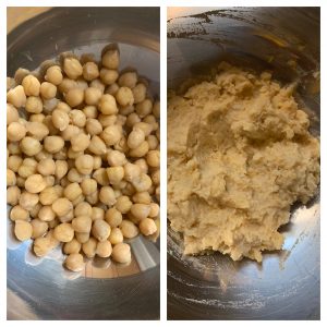 step to mash the canned or boiled chickpeas collage