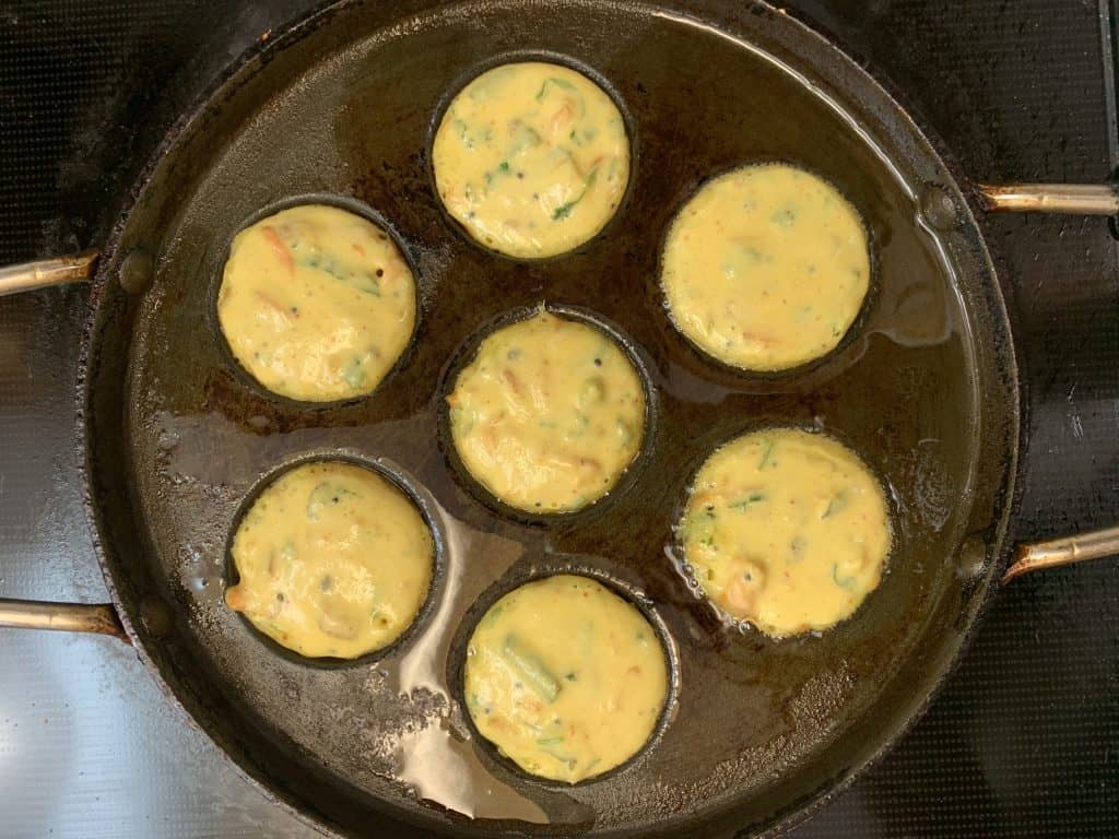 step to add batter in paddu skillet