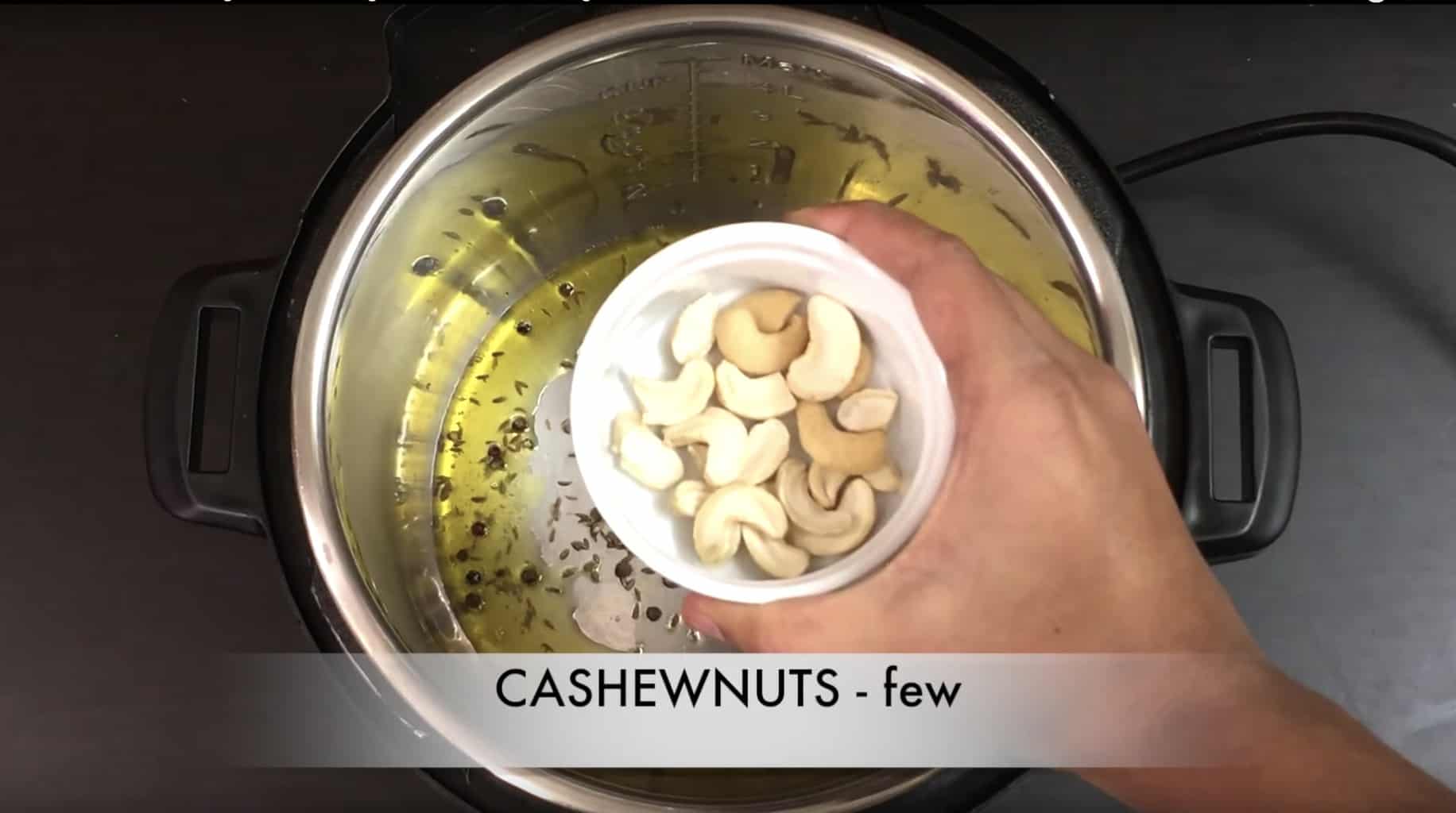 add cumin pepper and cashew and saute