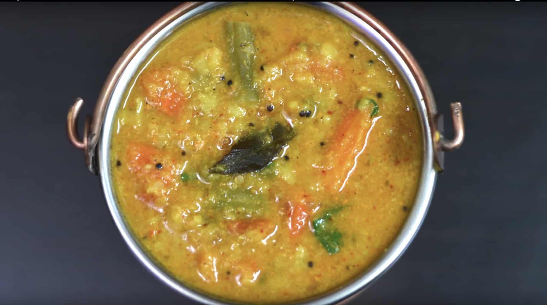 south indian sambar served in serving bowl