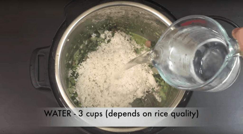 adding rice and water