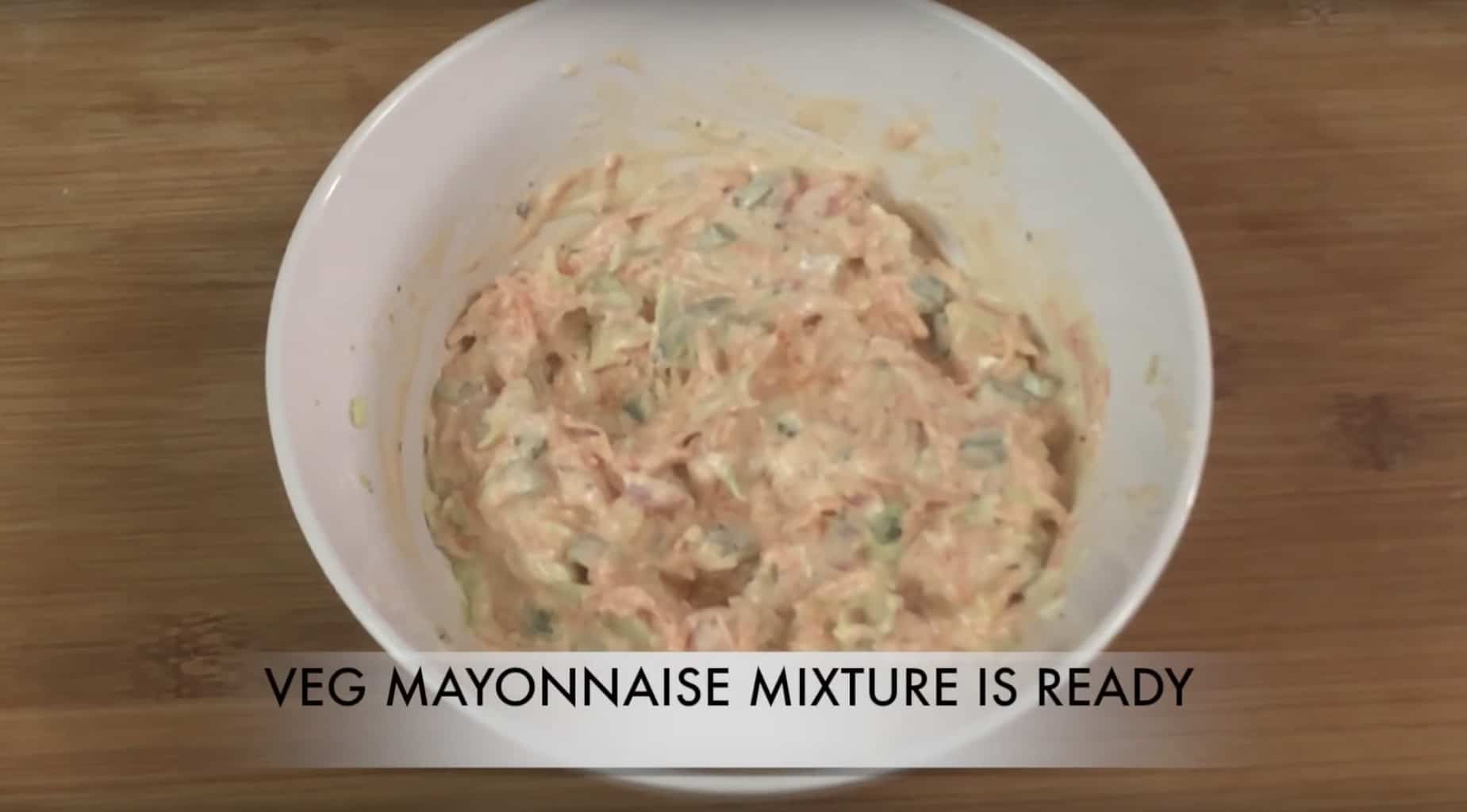 mix the veggies and mayo for veg mayo sandwich