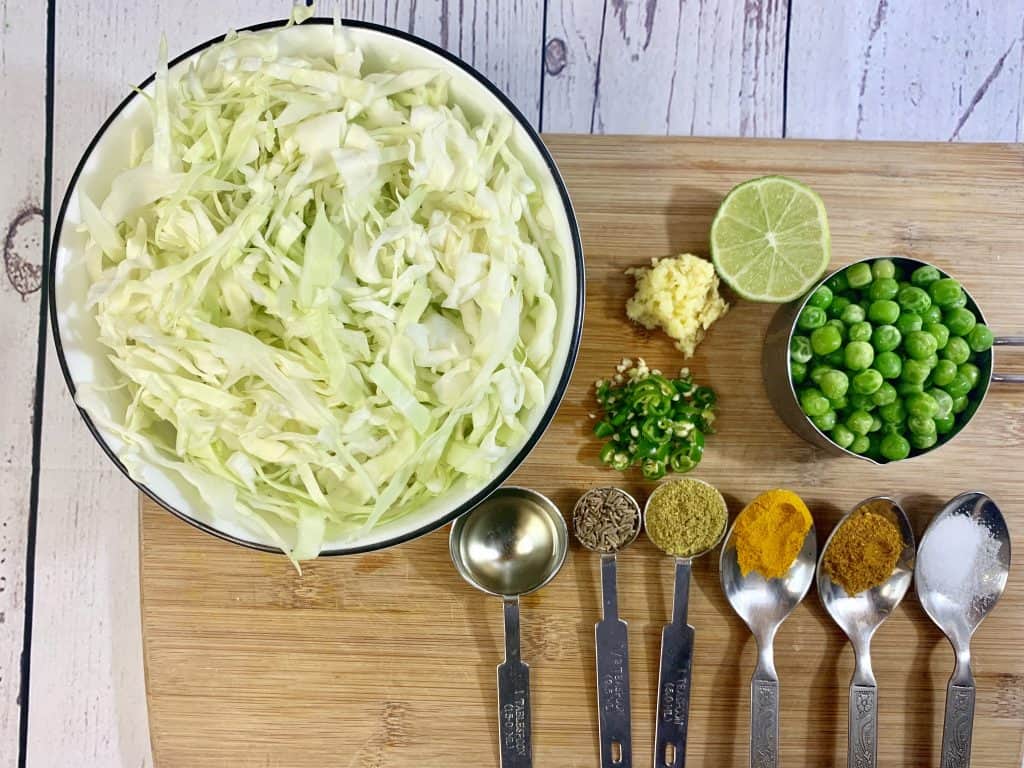 Cabbage Peas Stir fry Ingredients