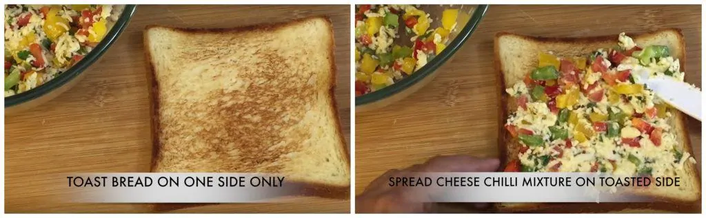 step to apply cheese mixture on bread collage