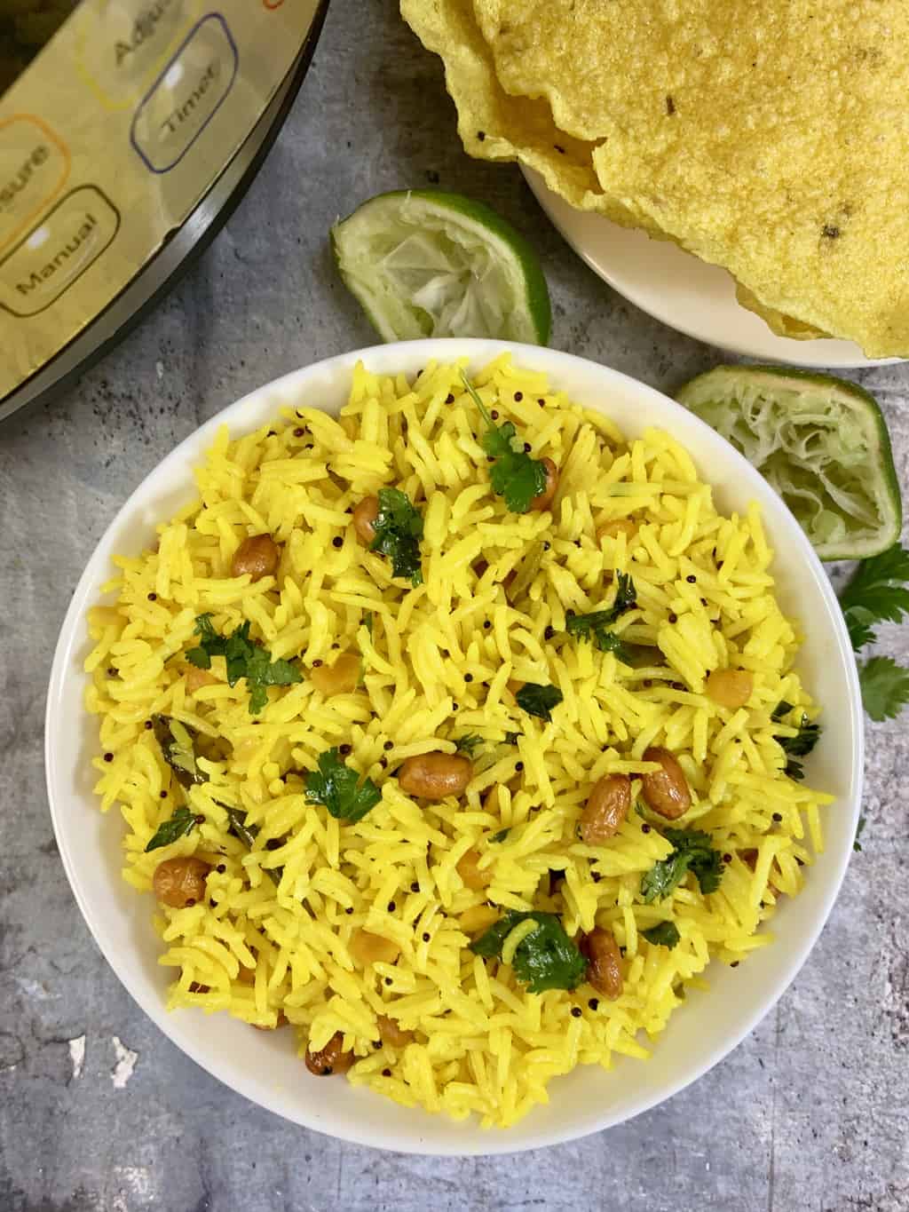Lemon rice is a simple tangy flavored South Indian rice dish which is prepared with lemon juice, peanuts, and spices