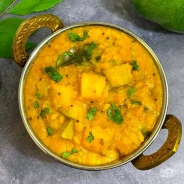 mango dal served in a kadai