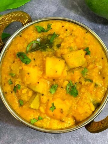 mango dal served in a kadai