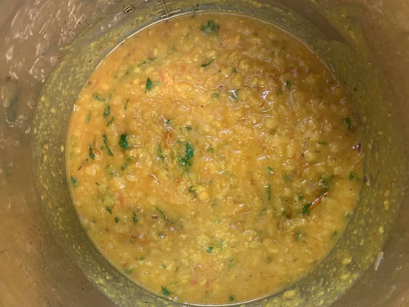 cooked toor dal tadka in pot