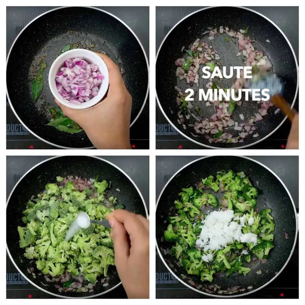 step to saute onions broccoli collage