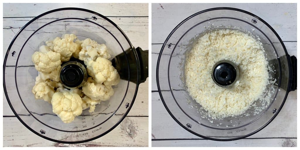 cauliflower rice preparation in a food processor