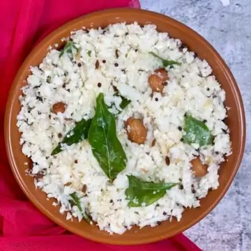 cauliflower rice coconut rice served in a bowl