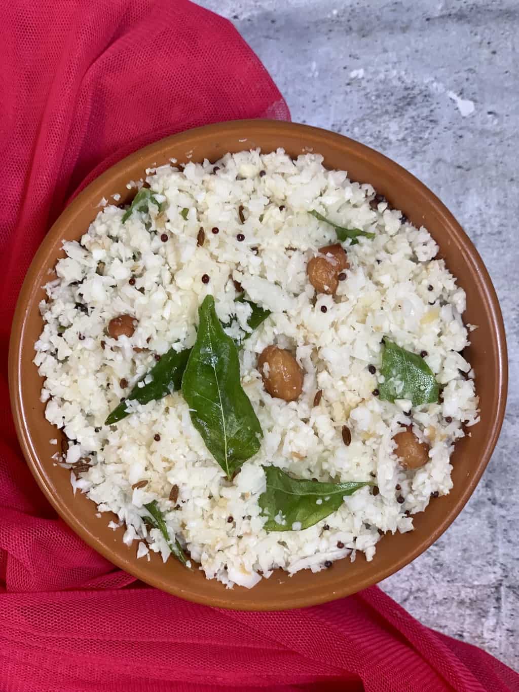 cauliflower coconut rice served in a bowl