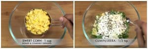 step to add crushed corn and spices to a bowl collage