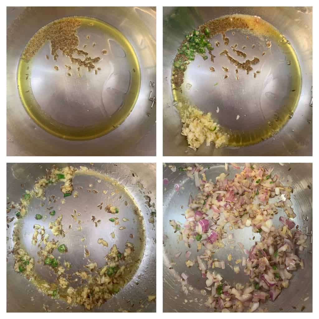 steps to saute cumin ginger and onion collage