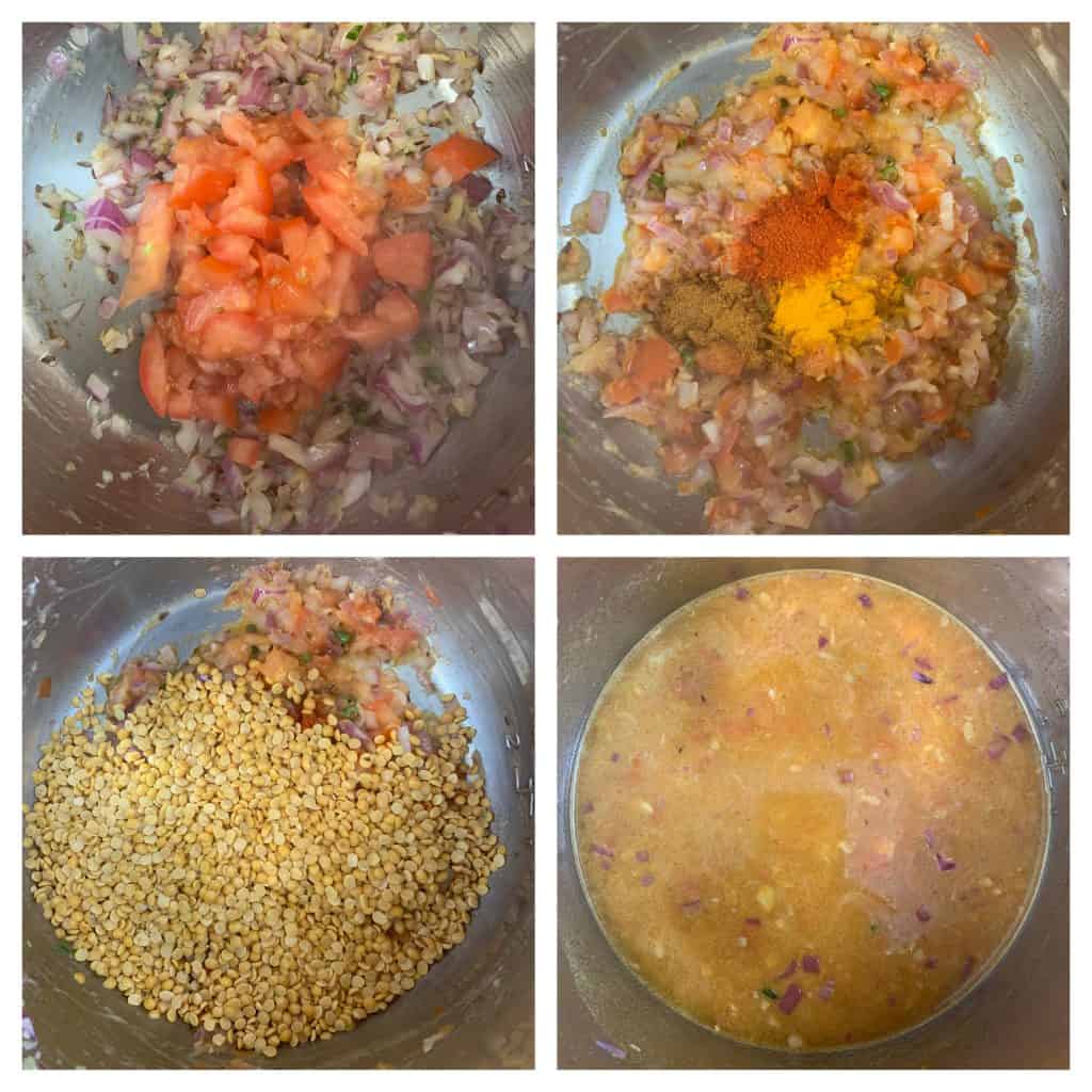 Instant Pot Dal Tadka | Indian Dal Fry with Rice is an easy one-pot pressure cooker recipe prepared with split pigeon peas lentils ,assorted spices and cooked with pot-in-pot rice
