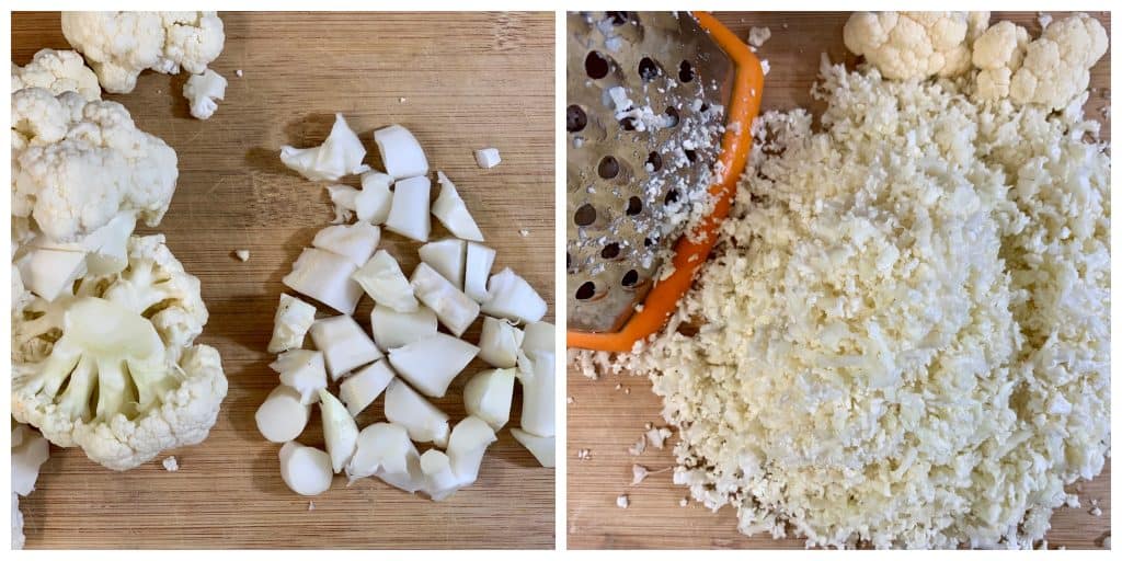 step to grate cauliflower rice using grater collage