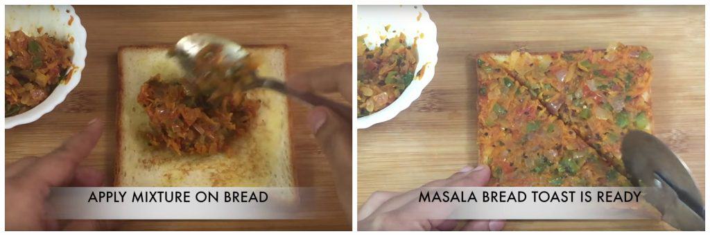 step to spread masala bread toast mixture on the toasted bread collage