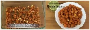 microwave masala peanuts in a glass container collage