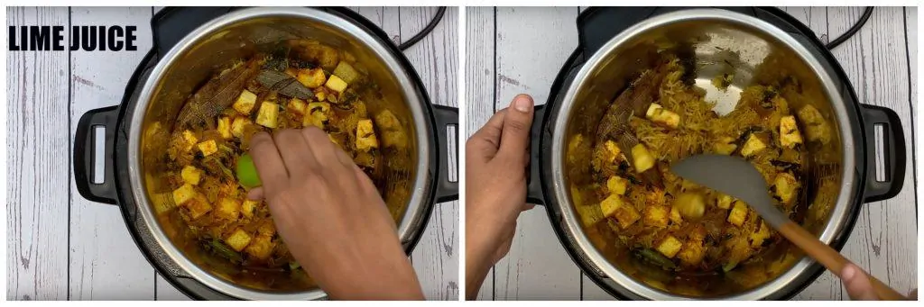 step to add lemon juice to biryani collage